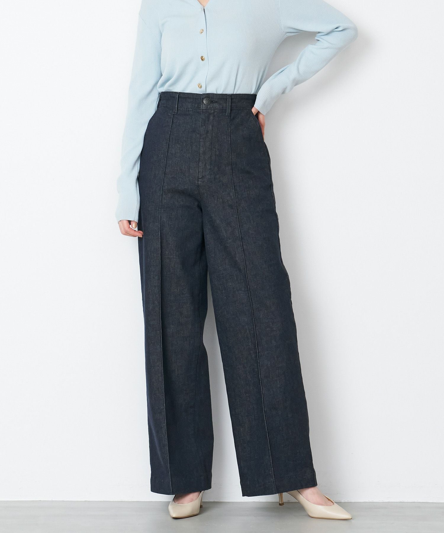 YANUK】ピンタックストレートデニムパンツ-Pintuck Straight