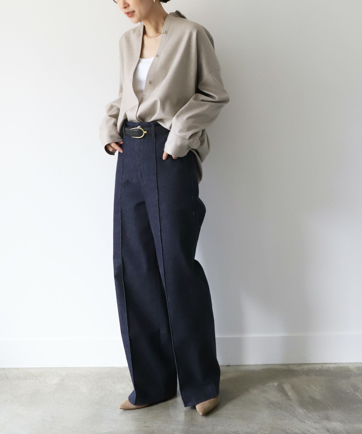 YANUK】ピンタックストレートデニムパンツ-Pintuck Straight
