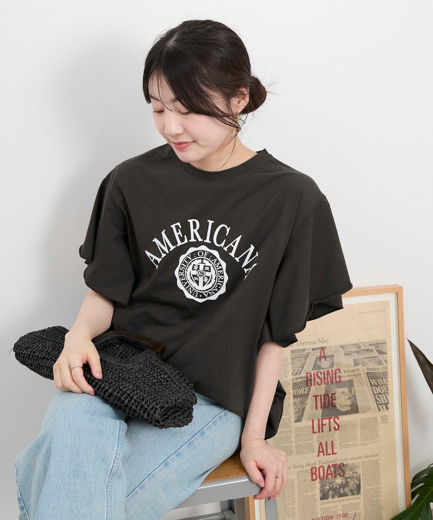 AMERICANA　mica and deal ロゴ フリルTシャツ スミクロ AMERICANA×MICA&DEAL】ロゴフリルT-shirt/012520911101 | MICA&DEAL