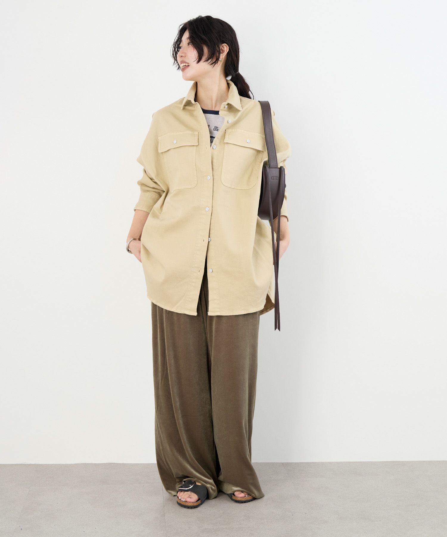 TIME SALE 10%off]【Healthy DENIM】デニムビッグシャツ-Almond