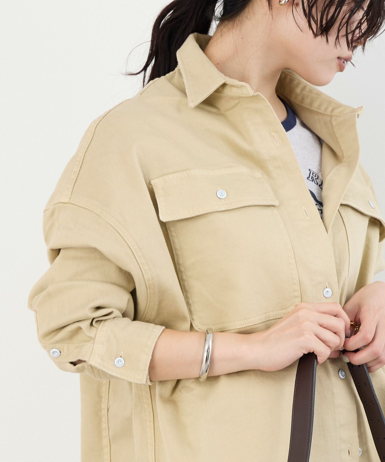TIME SALE 10%off]【Healthy DENIM】デニムビッグシャツ-Almond