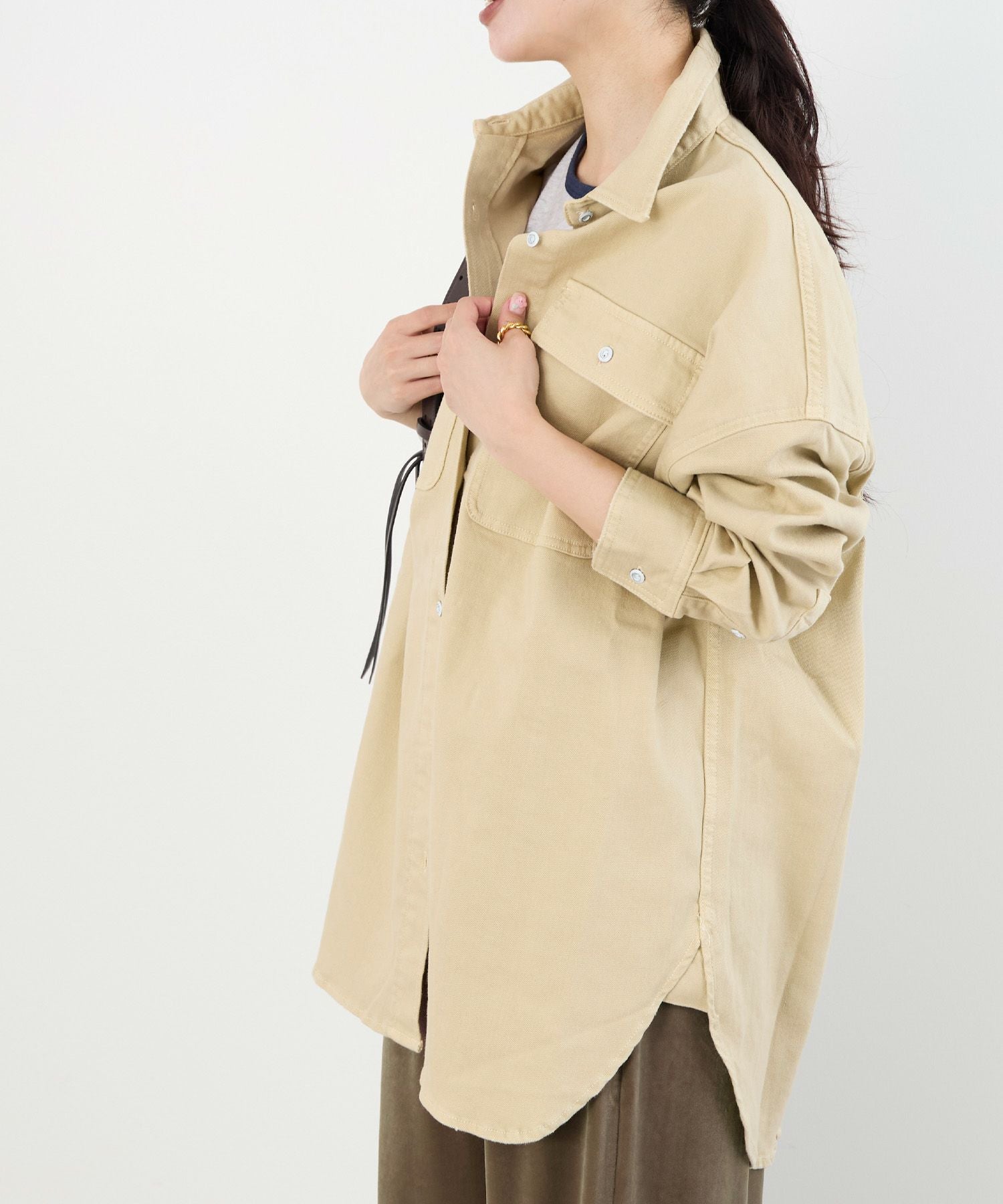 TIME SALE 10%off]【Healthy DENIM】デニムビッグシャツ-Almond