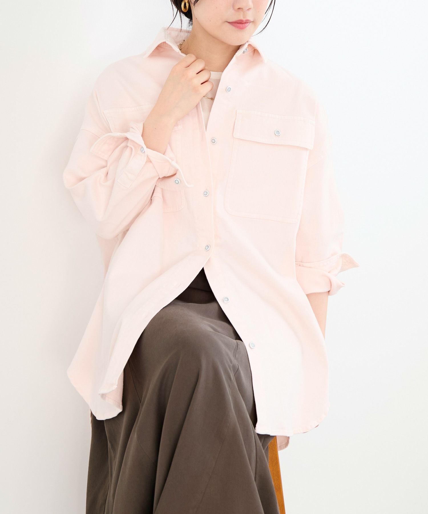 TIME SALE 10%off]【Healthy DENIM】デニムビッグシャツ-Almond