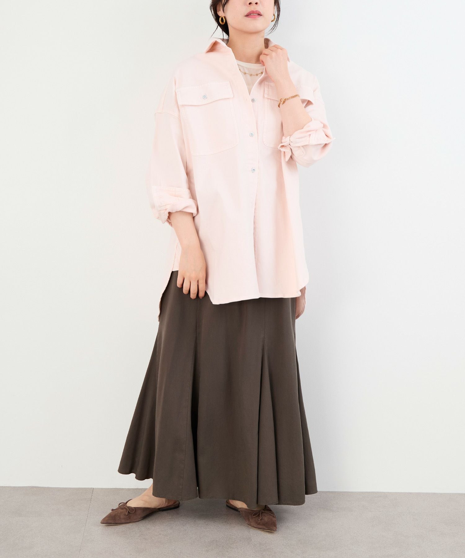TIME SALE 10%off]【Healthy DENIM】デニムビッグシャツ-Almond
