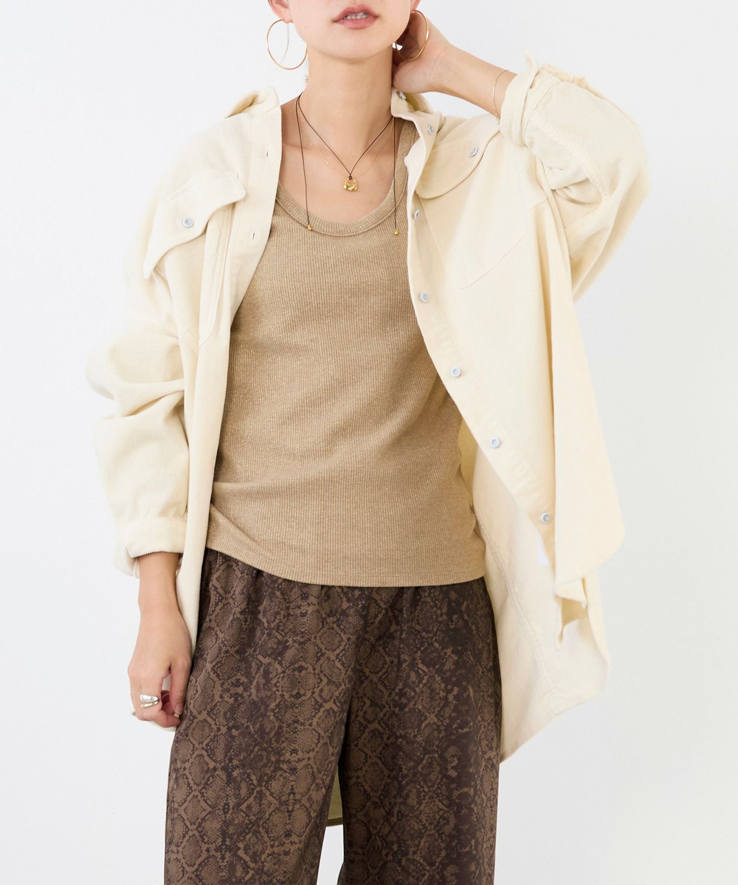 Healthy DENIM】コーデュロイビッグシャツ-Almond/0325301004