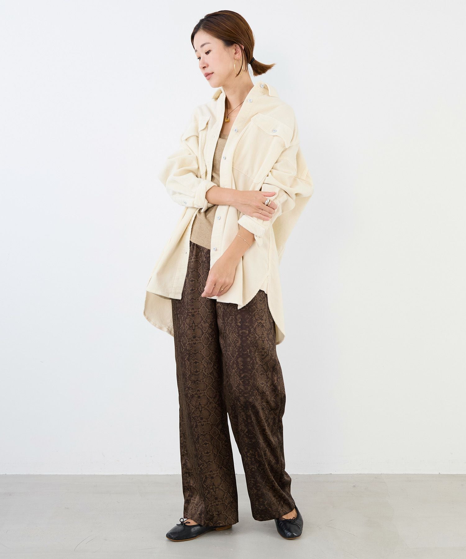 Healthy DENIM】コーデュロイビッグシャツ-Almond/0325301004