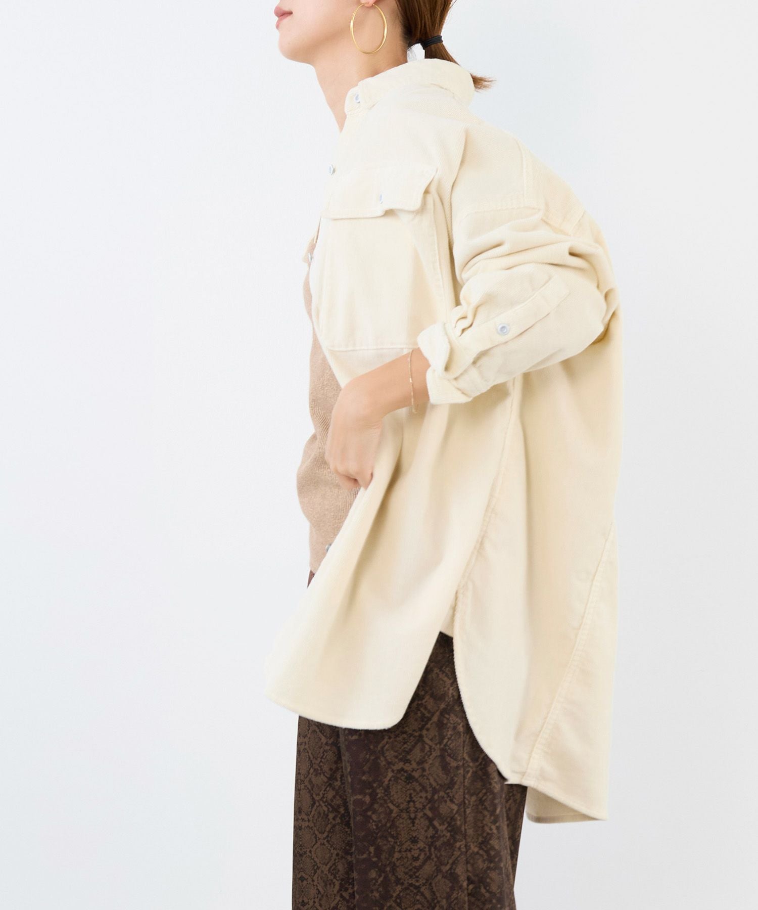 Healthy DENIM】コーデュロイビッグシャツ-Almond/0325301004