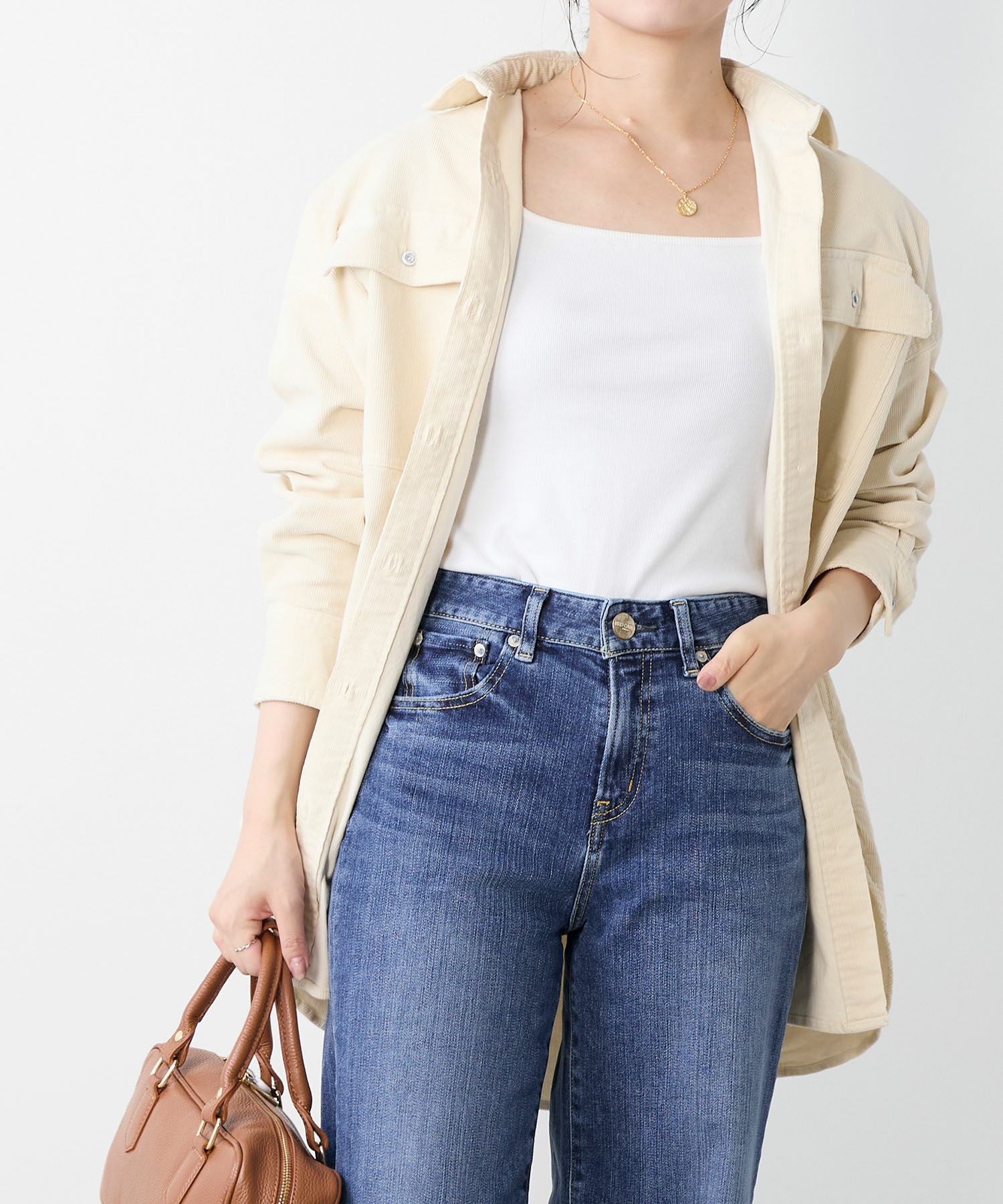 Healthy DENIM】コーデュロイビッグシャツ-Almond/0325301004