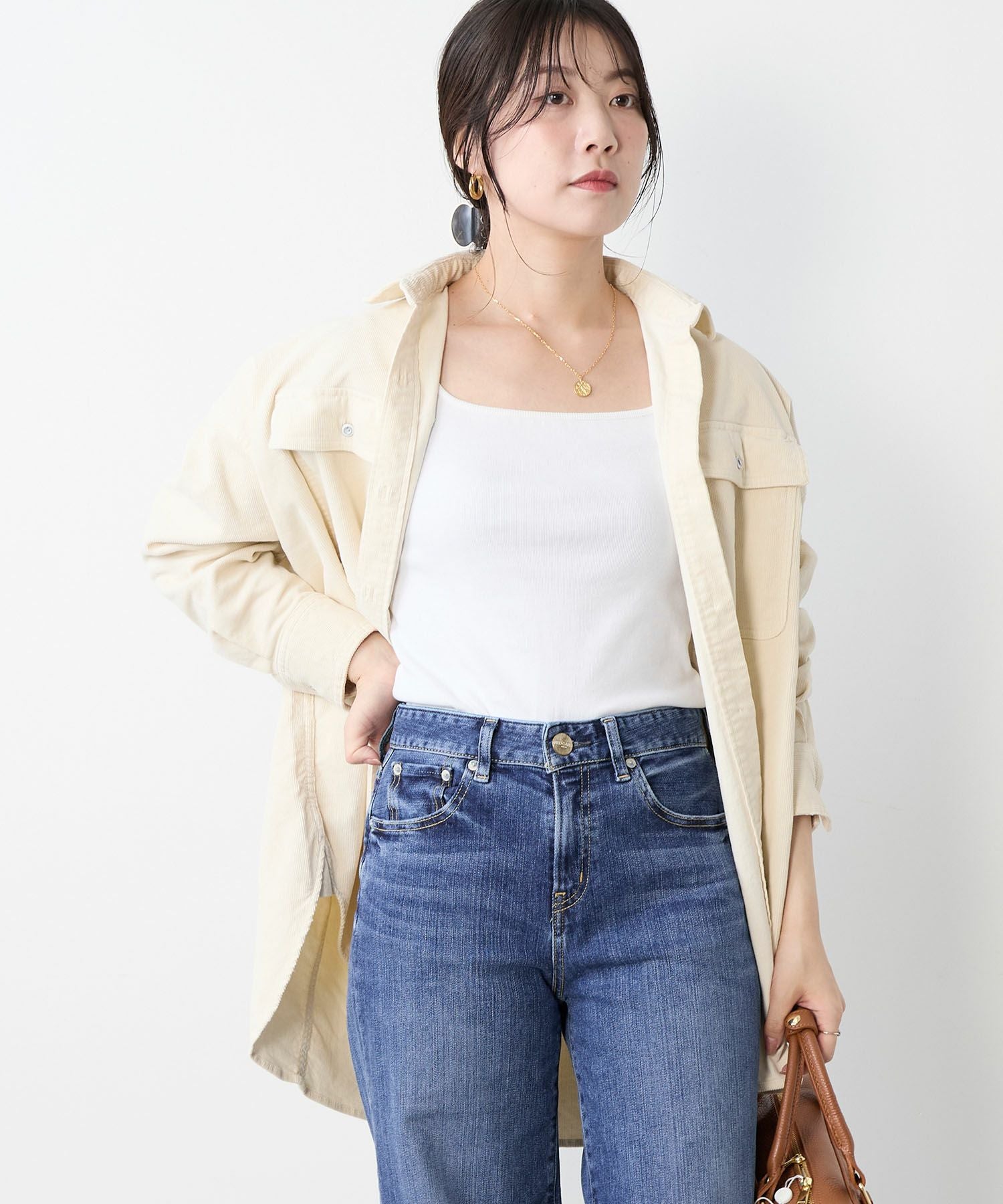Healthy DENIM】コーデュロイビッグシャツ-Almond/0325301004