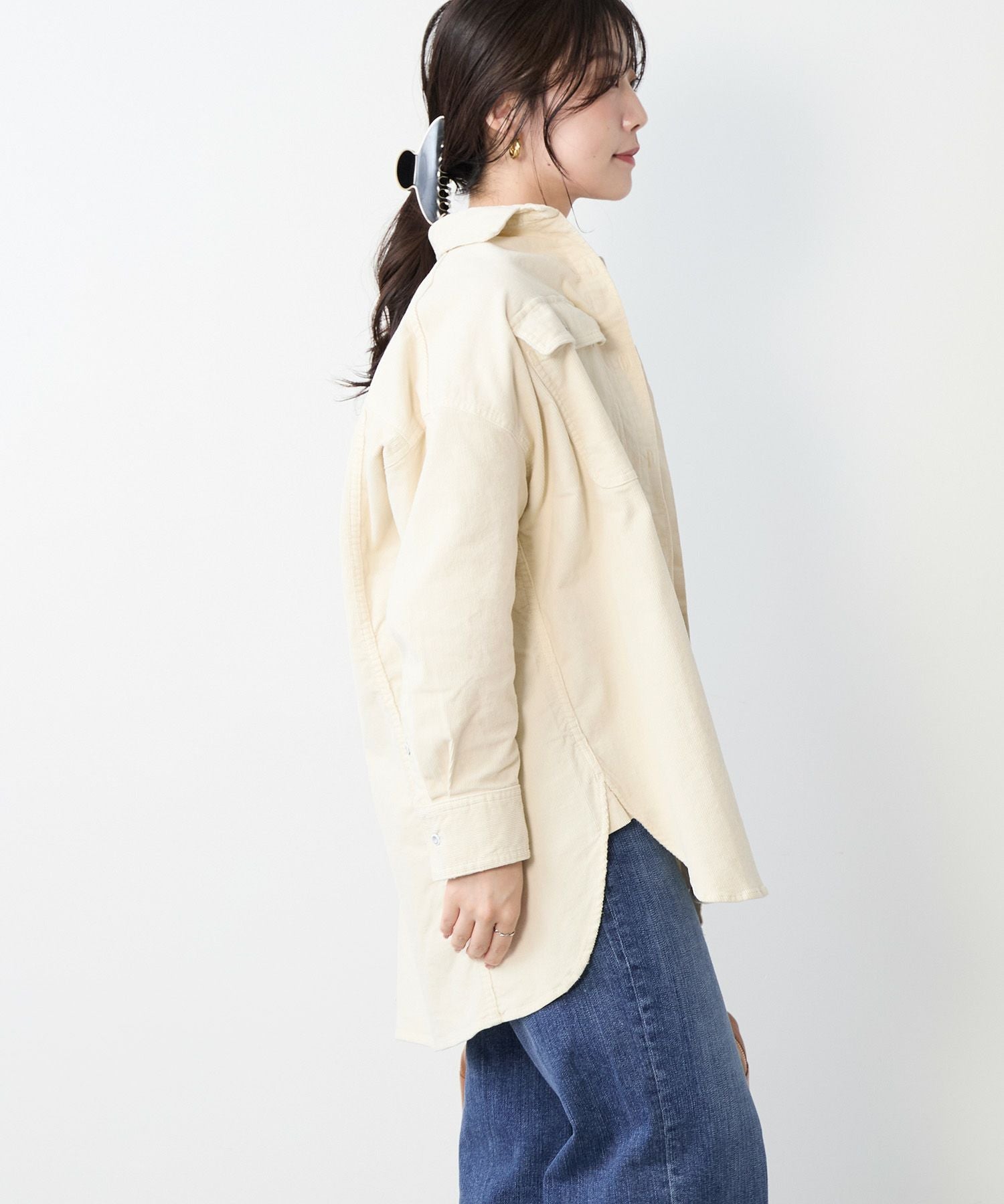 Healthy DENIM】コーデュロイビッグシャツ-Almond/0325301004