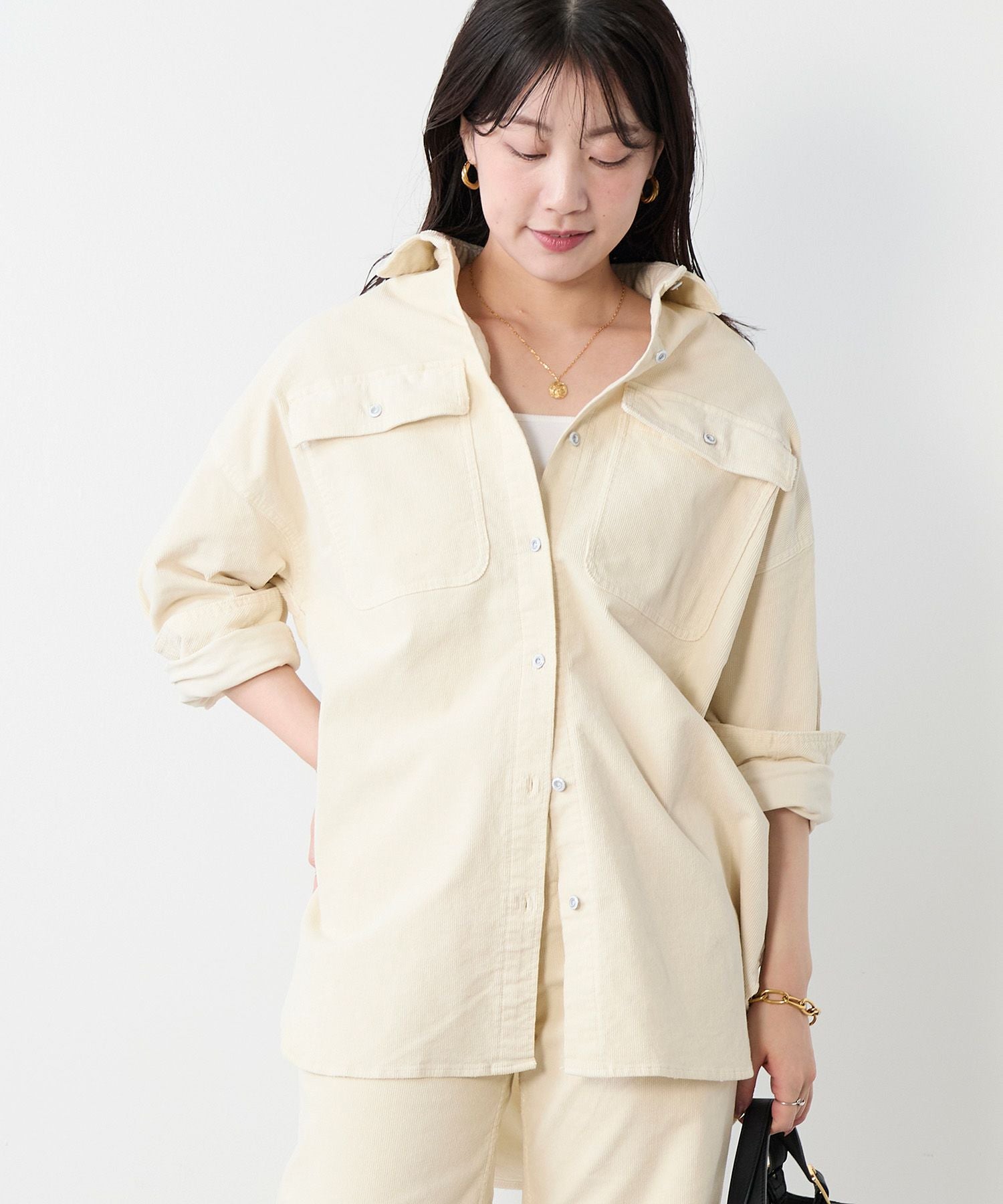 Healthy DENIM】コーデュロイビッグシャツ-Almond/0325301004