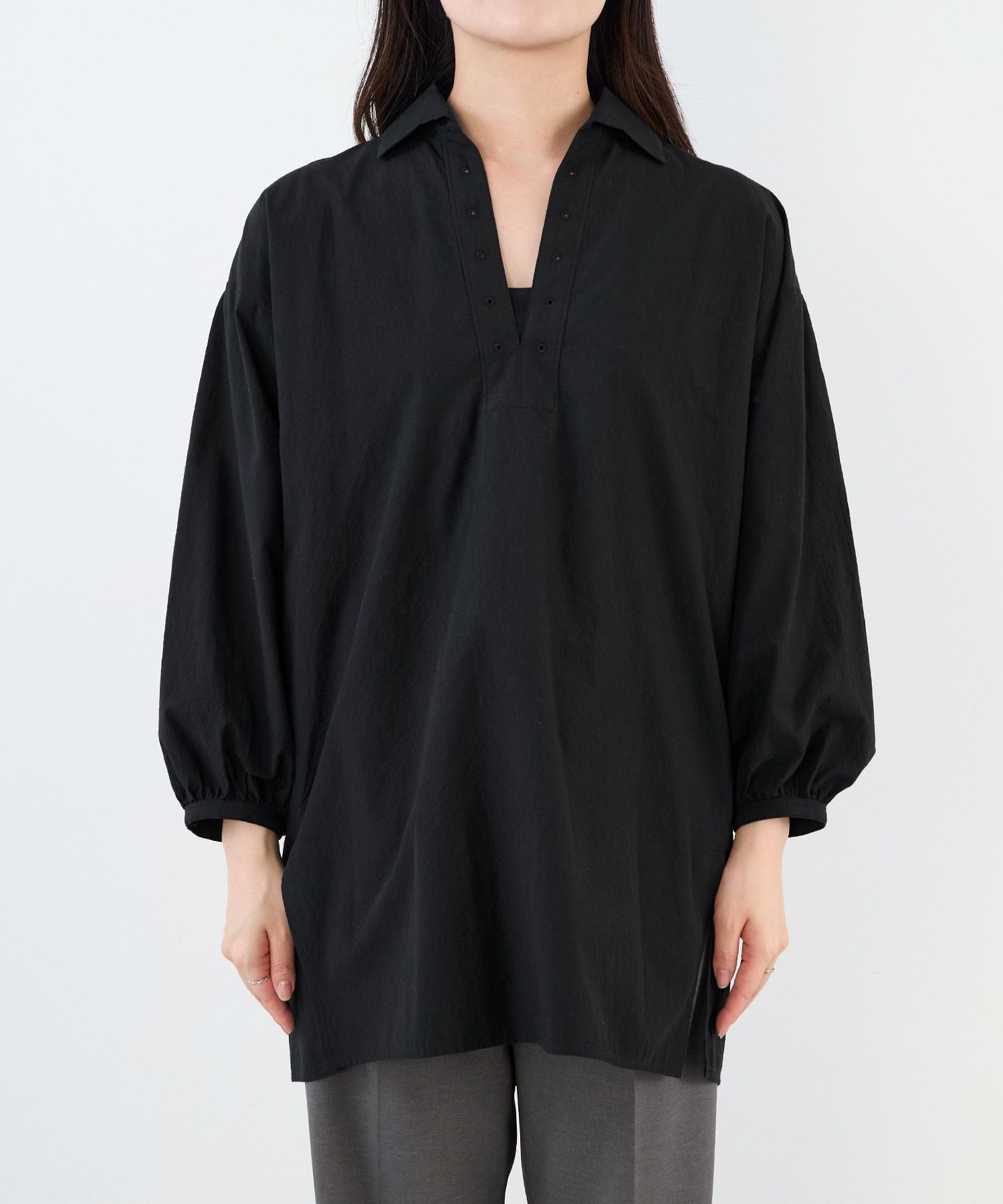 かずさま専用！お値下げセール美品♡TICCA レースオーバーシャツ　ブラック 30%off]【TICCA】別注-コットンレースアップシャツ/0325301010