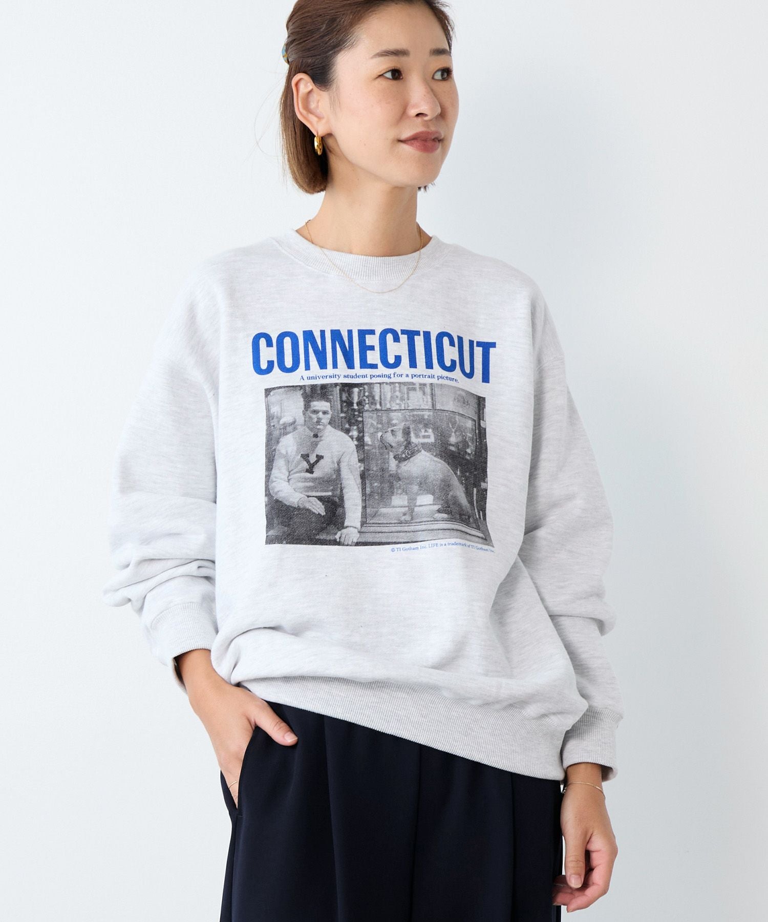 Johnbull】フォトプリント裏毛スウェット-LIFE CONNECTICUT SWT