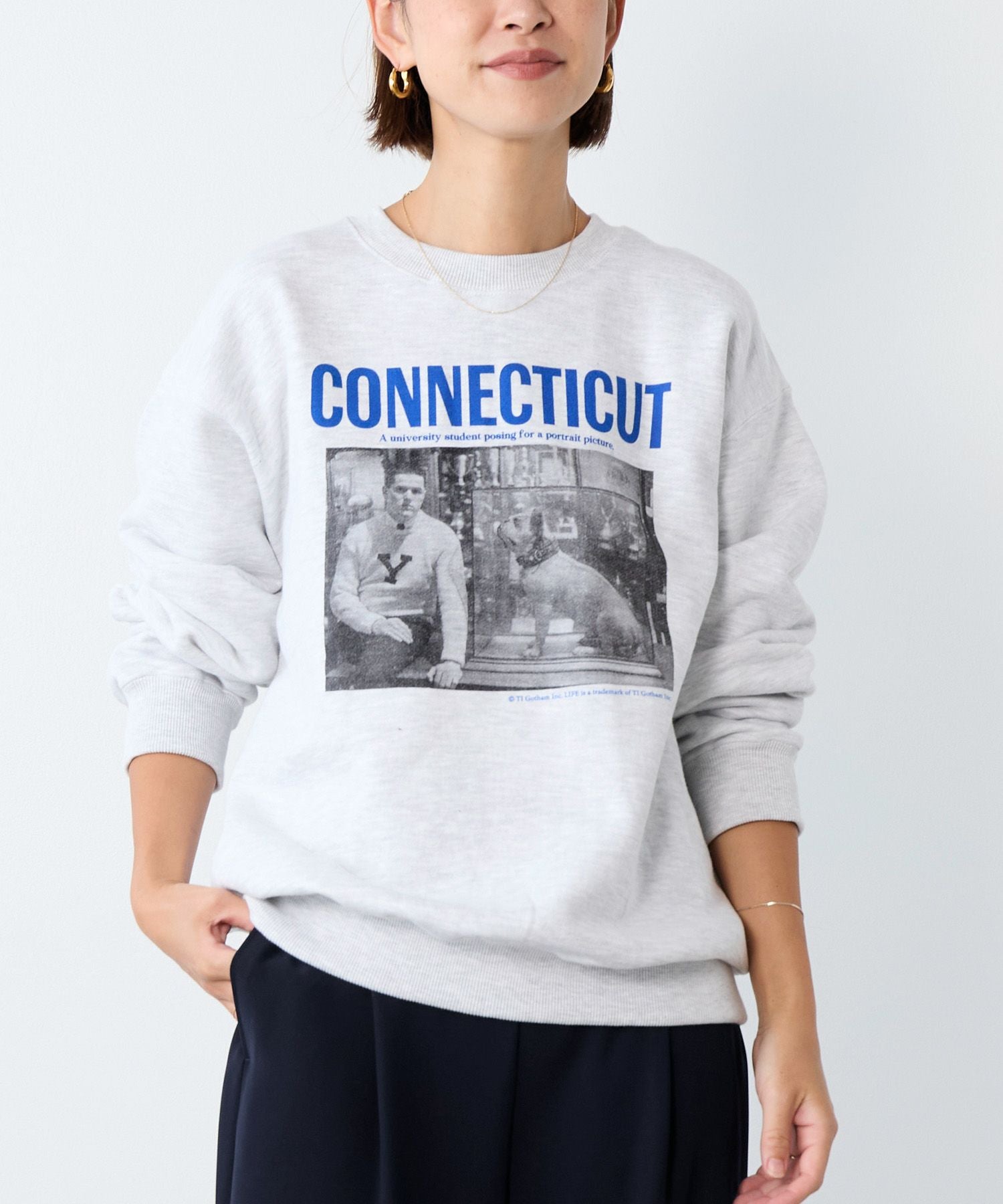 Johnbull】フォトプリント裏毛スウェット-LIFE CONNECTICUT SWT