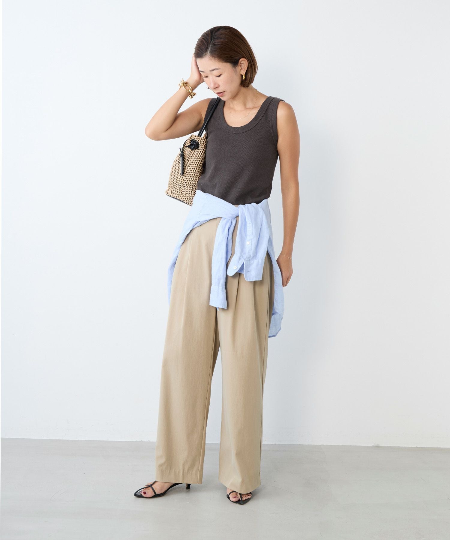 CHIEKO リネン フリンジタンクトップベージュ36 30%off]リネンブレンドテレコリブタンクトップ | MICA&DEAL ONLINE STORE