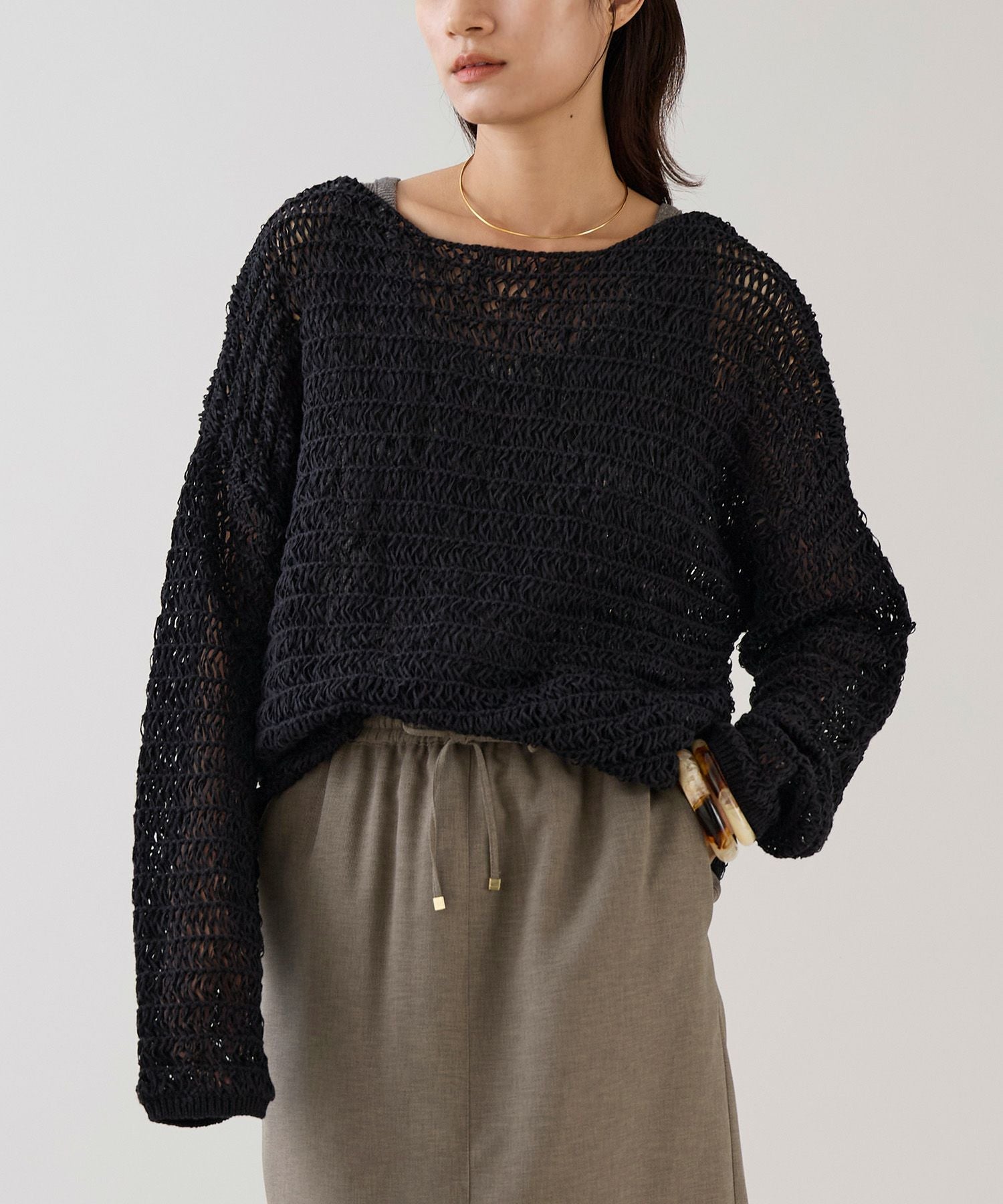 【7月限定出品】新品未使用タグ付き MARNO maya tops black marmors】ladder knitting pullover | MICA&DEAL ONLINE STORE