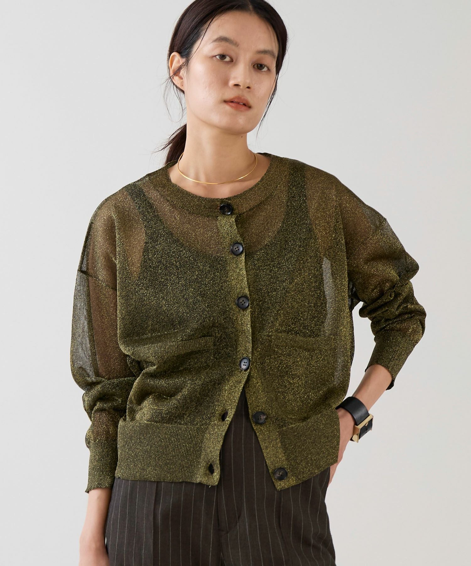 marmors】sheer lame crewneck cardigan | MICA&DEAL ONLINE STORE