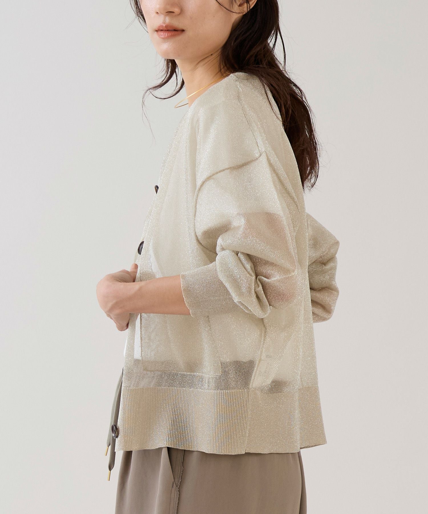 marmors】sheer lame crewneck cardigan | MICA&DEAL ONLINE STORE