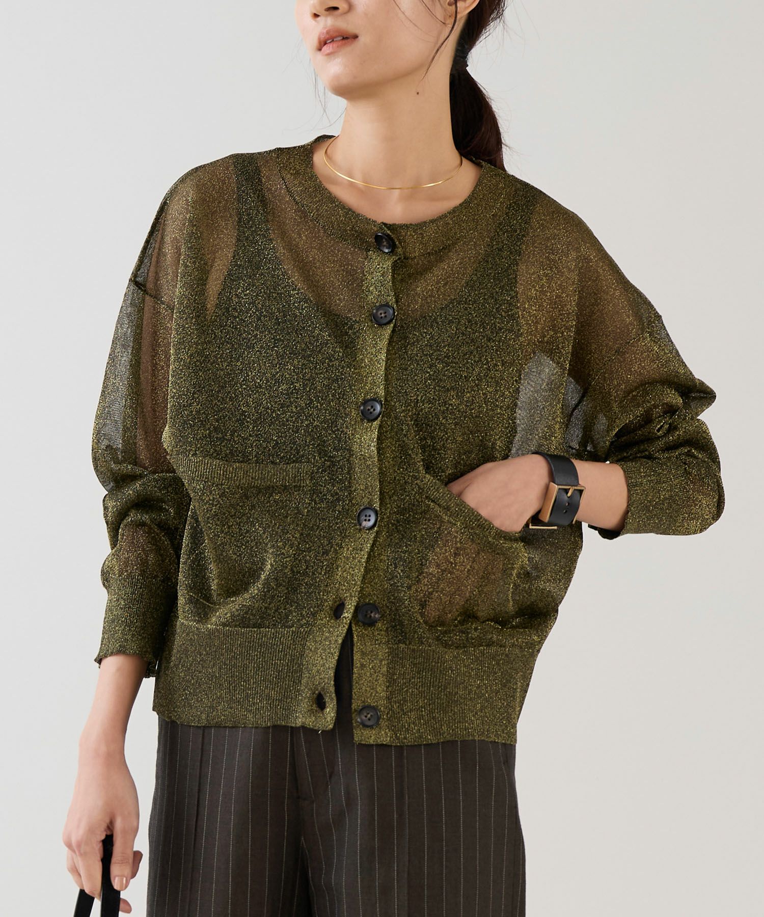 marmors】sheer lame crewneck cardigan | MICA&DEAL ONLINE STORE