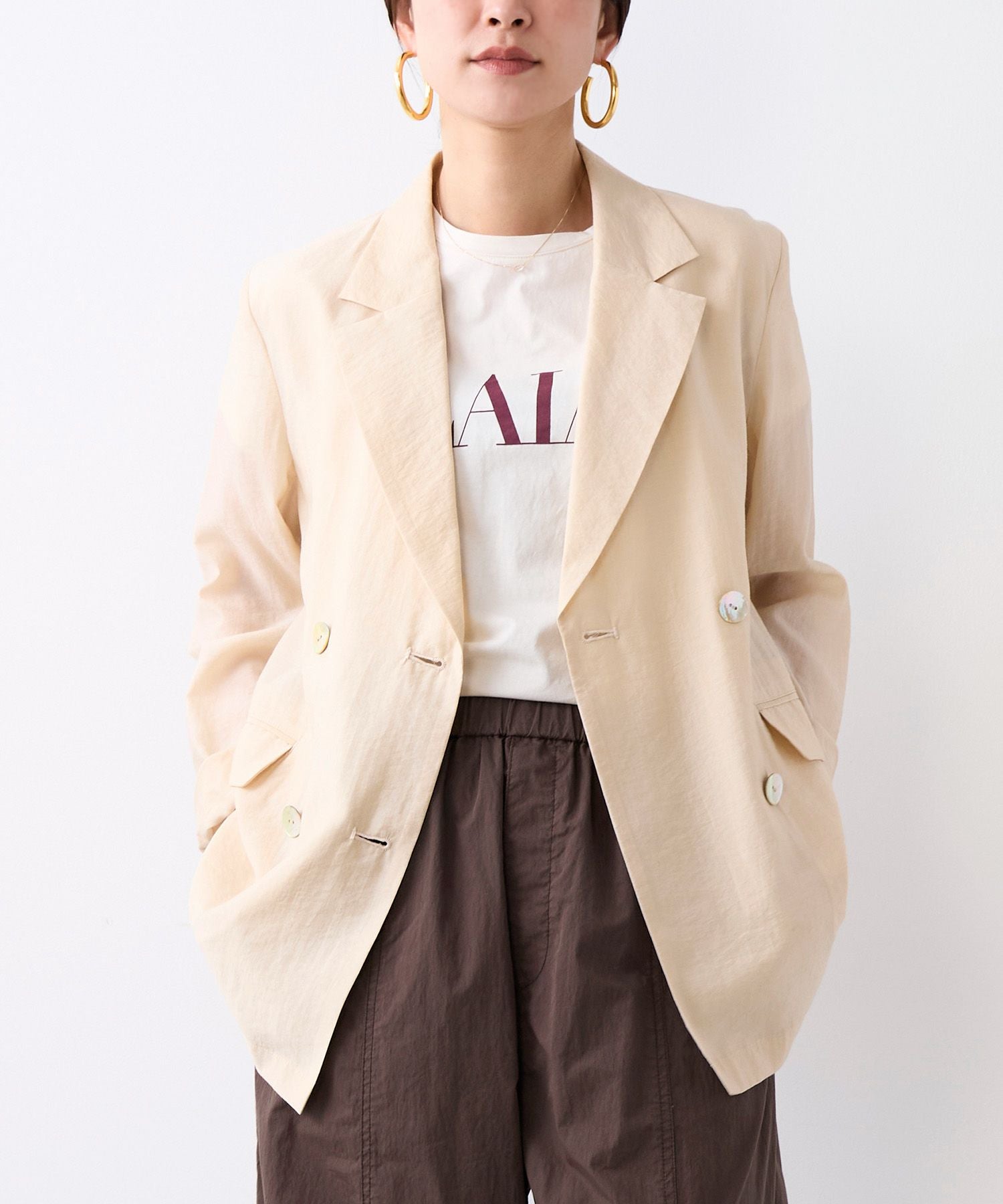 美品✨MICA&DEAL シアーライトジャケット リネン ダブルボタン カーキ シアージャケット | MICA&DEAL ONLINE STORE