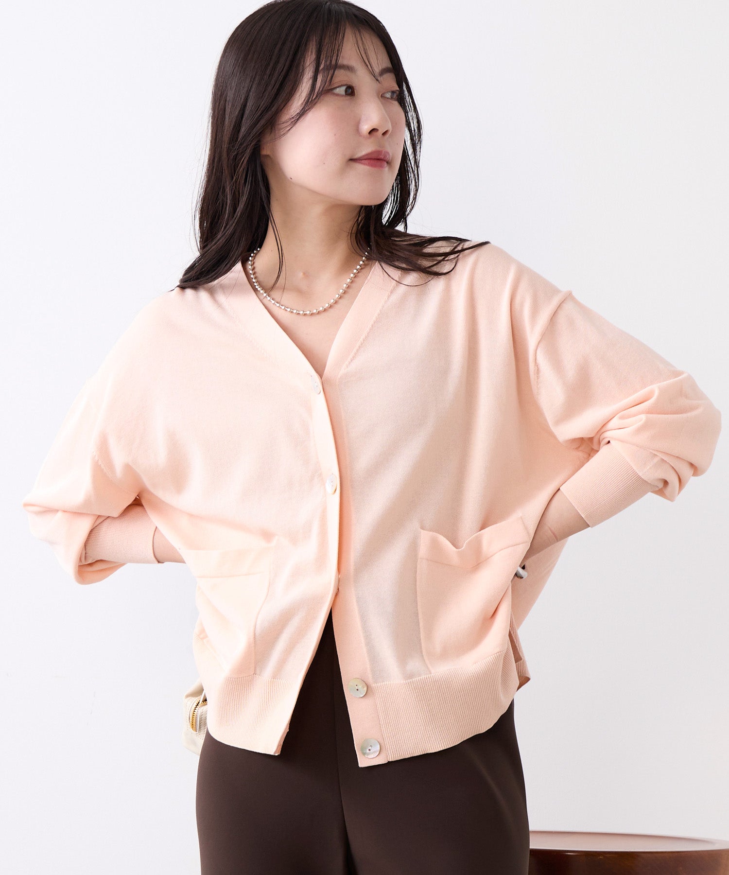 Vネックハイツイストセミシアーカーディガン | MICA&DEAL ONLINE STORE