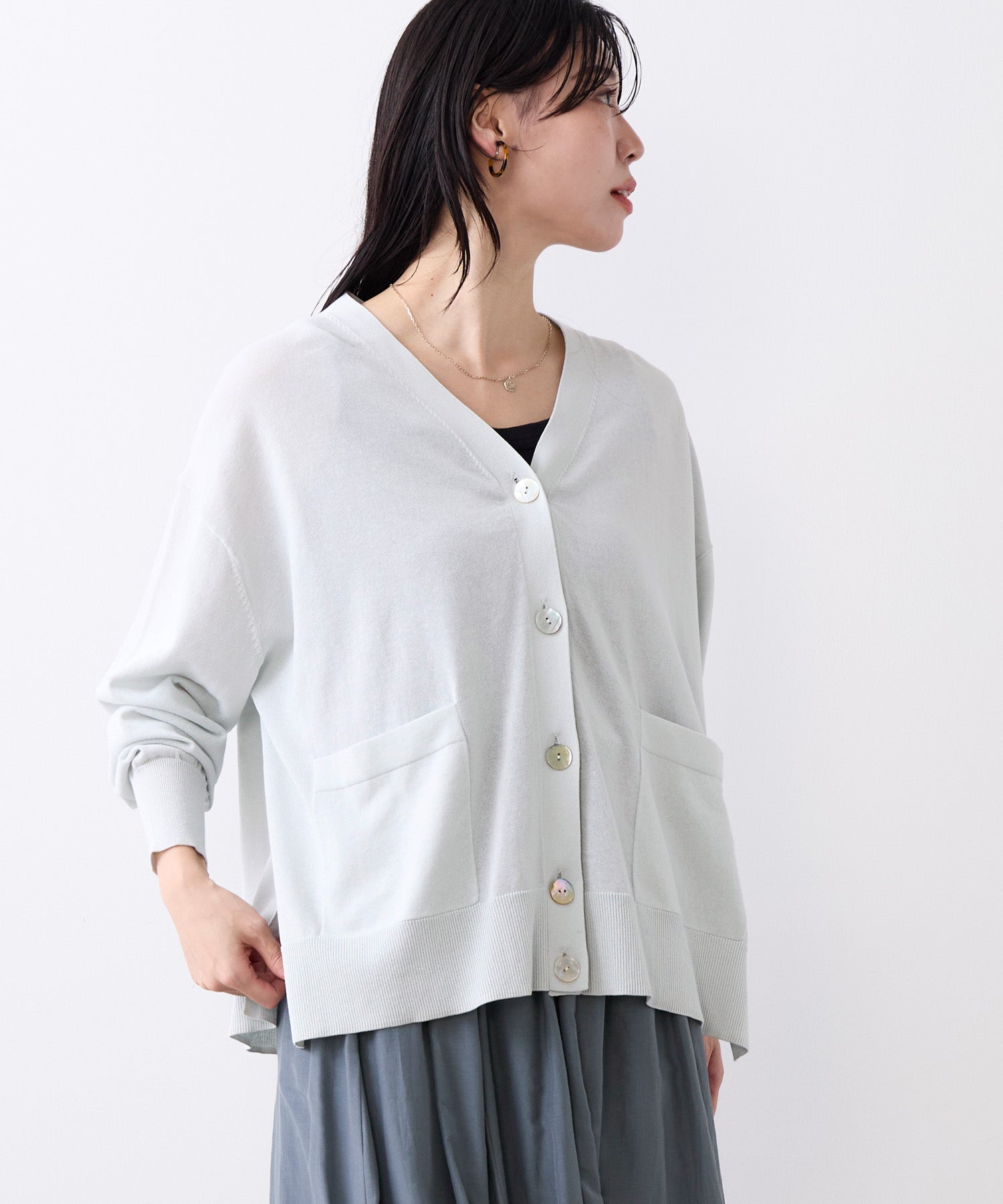 Vネックハイツイストセミシアーカーディガン | MICA&DEAL ONLINE STORE