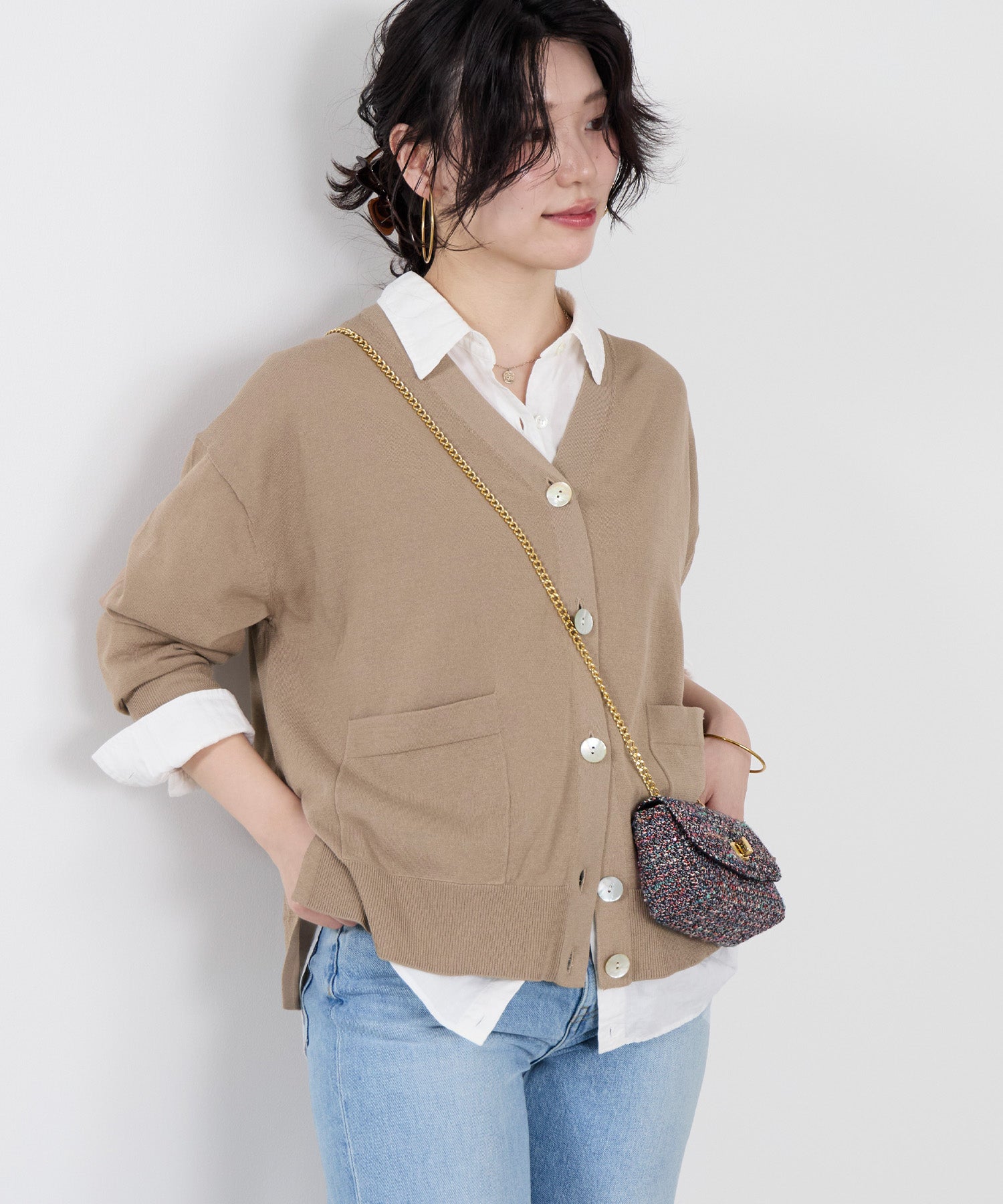 Vネックハイツイストセミシアーカーディガン | MICA&DEAL ONLINE STORE