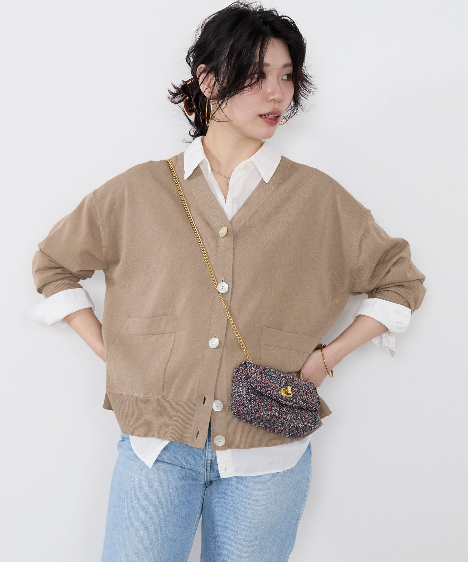 Vネックハイツイストセミシアーカーディガン | MICA&DEAL ONLINE STORE