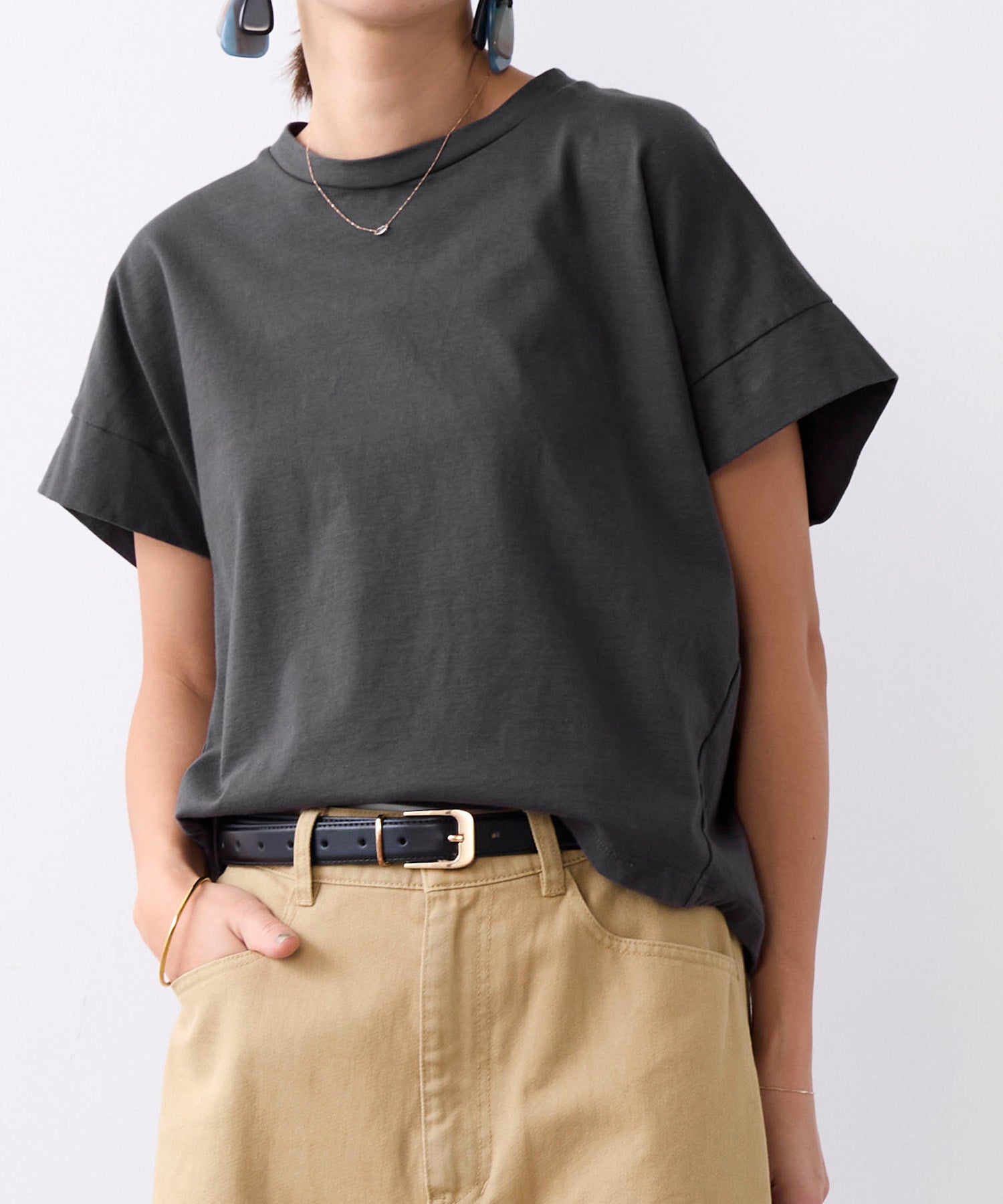 【新品】MICA&DEAL接触冷感ビッグシルエットT-shirt 20%off]接触冷感/汗じみ防止-クルーネックワイドスリーブT-shirt