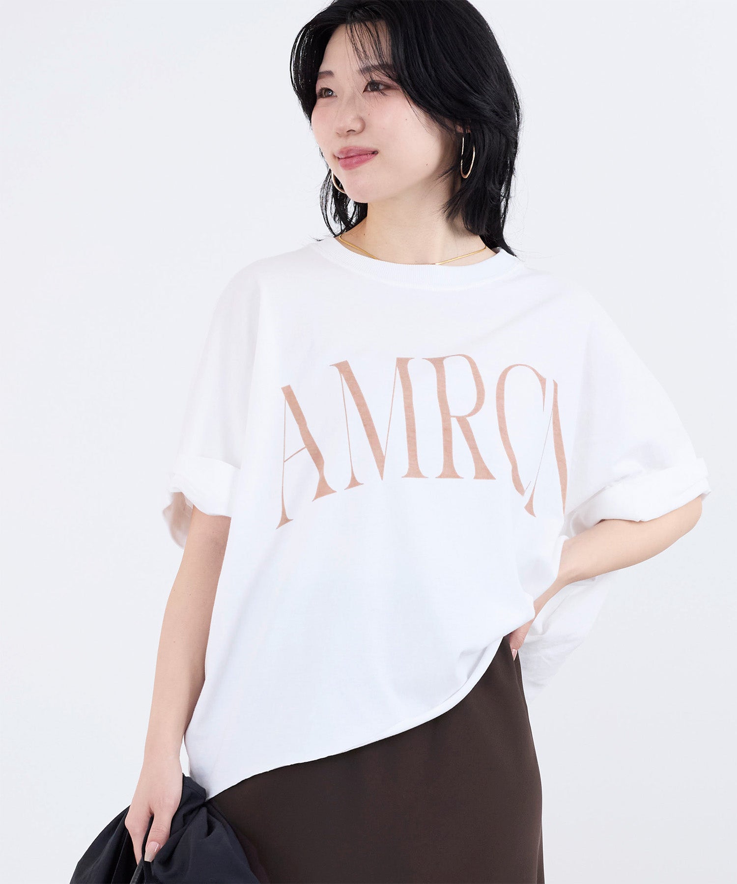 AMERICANA】クロップドワイドロールアップロゴT-shirt | MICA&DEAL