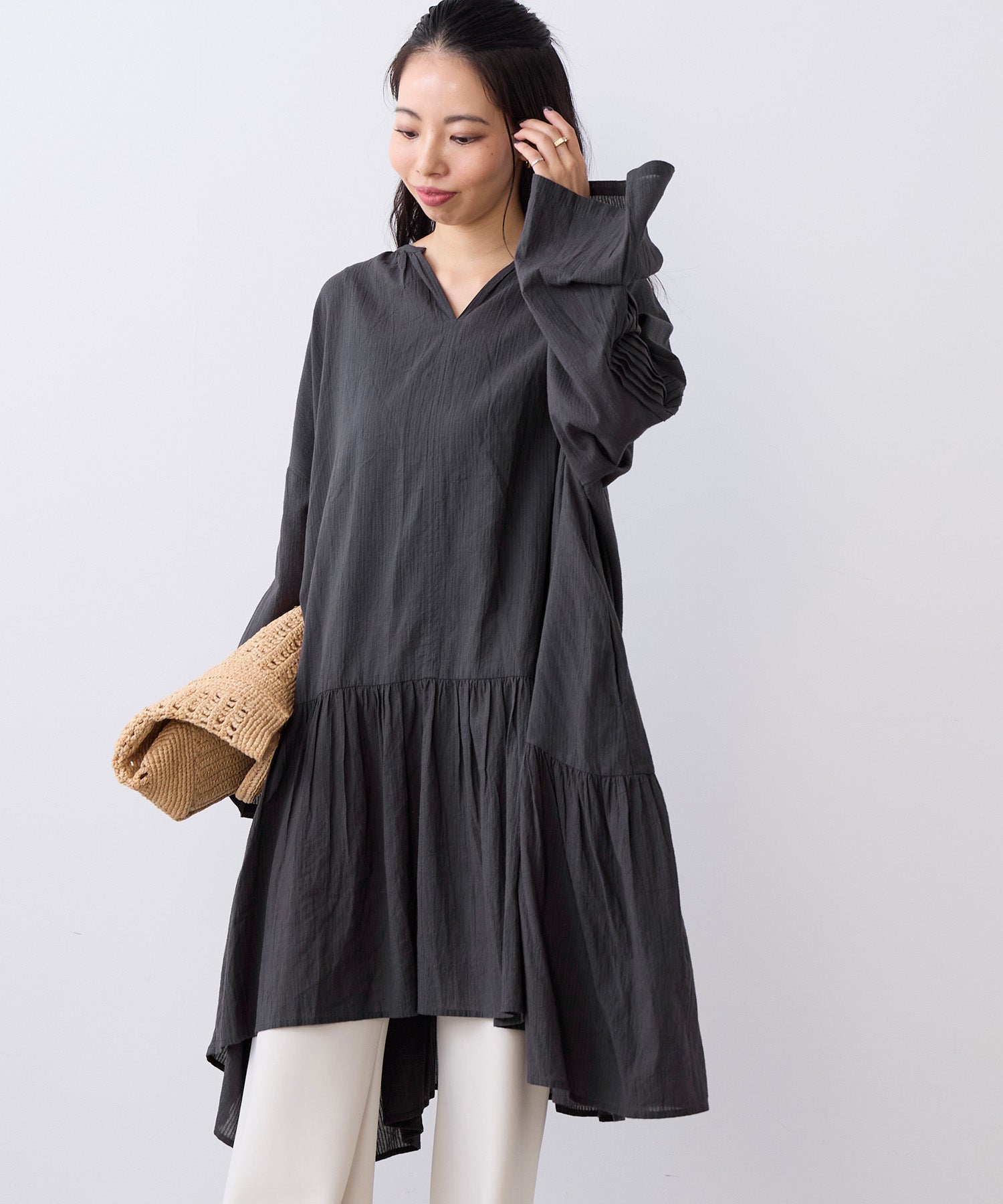 normment】ストライプフレアチュニック-STRIPE JQD FLARE TUNIC