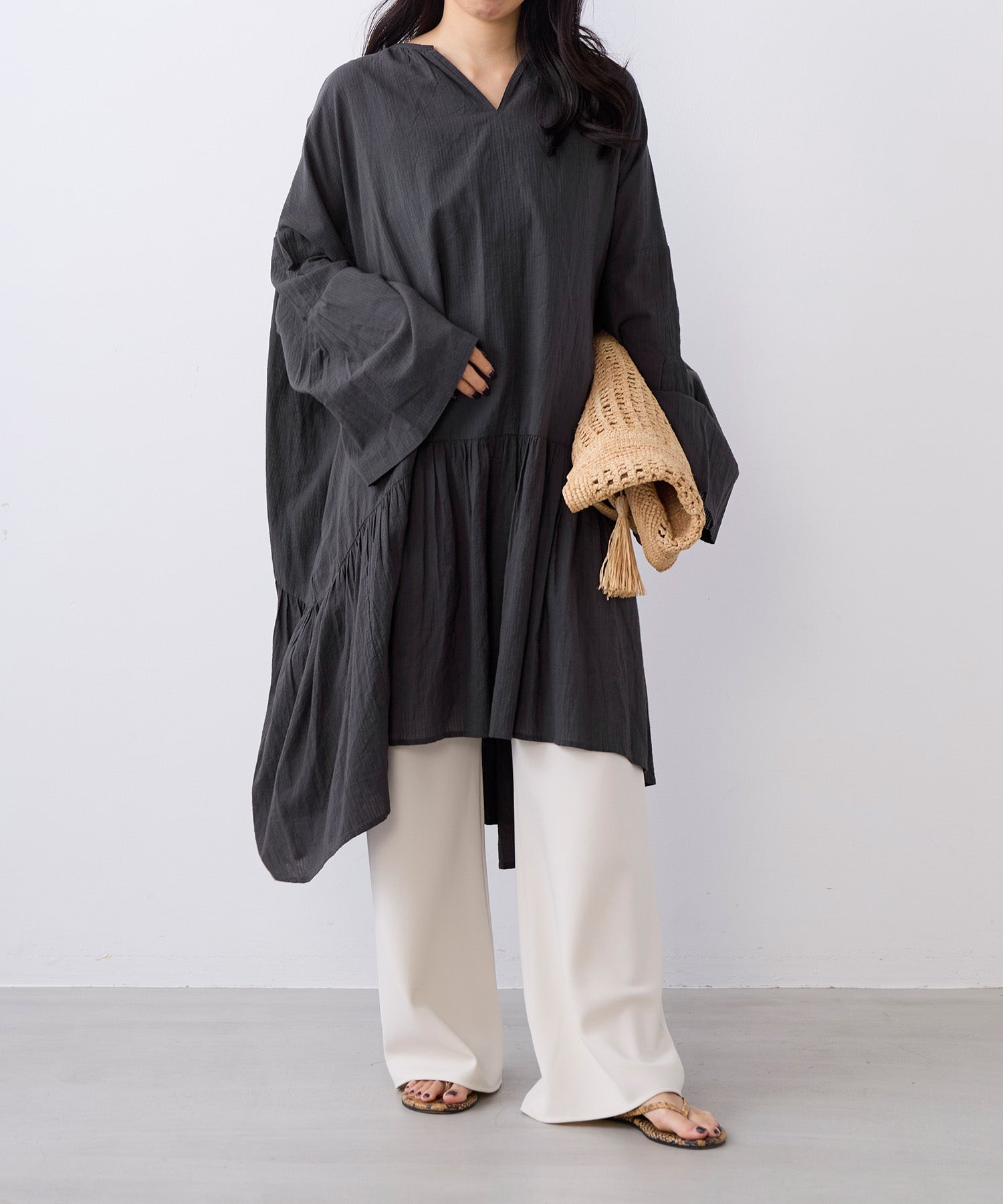 normment】ストライプフレアチュニック-STRIPE JQD FLARE TUNIC normment】ストライプフレアチュニック-STRIPE JQD FLARE TUNIC