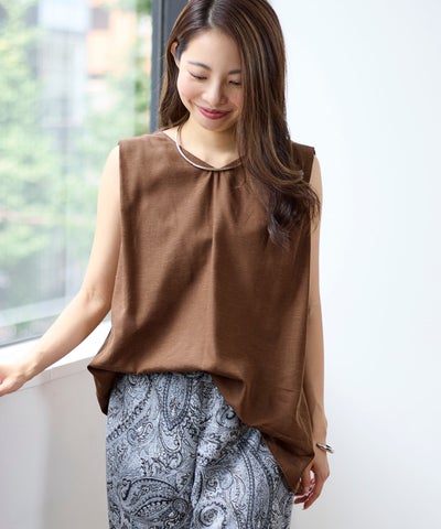 100/2 ラッフルカラー ノースリーブ ブラウス 新品未使用タグ付マイカ 