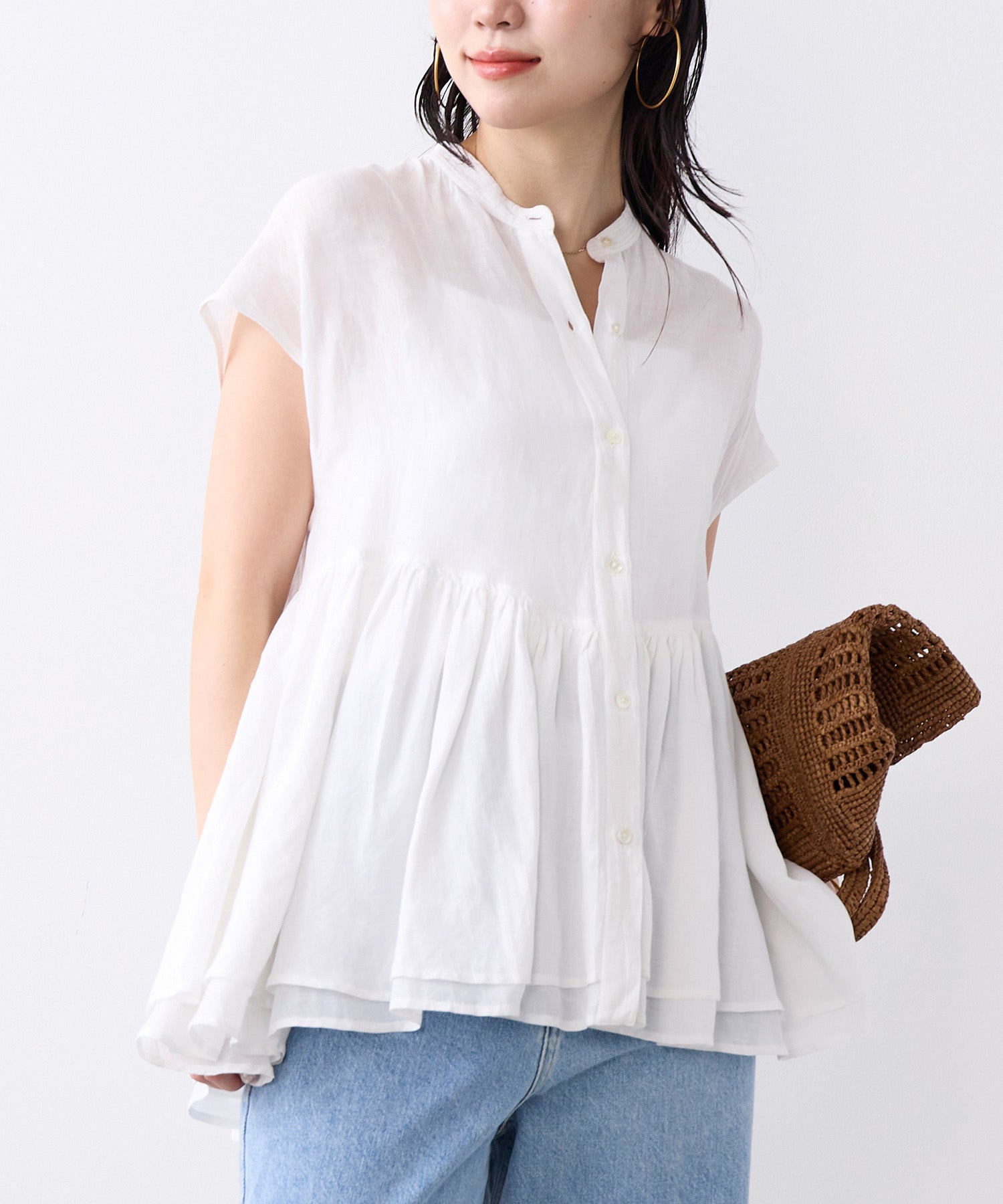 インドリネンギャザーフレンチスリーブブラウス | MICA&DEAL ONLINE STORE