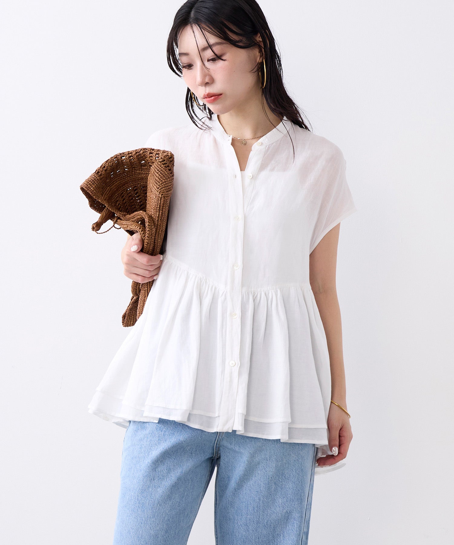 インドリネンギャザーフレンチスリーブブラウス | MICA&DEAL ONLINE STORE