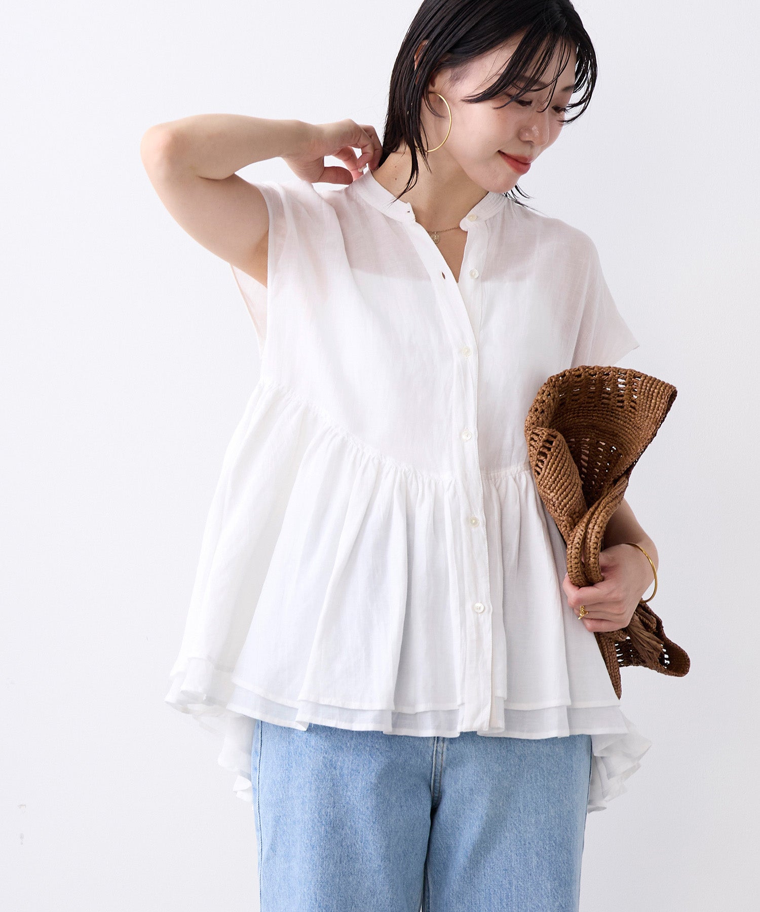 インドリネンギャザーフレンチスリーブブラウス | MICA&DEAL ONLINE STORE