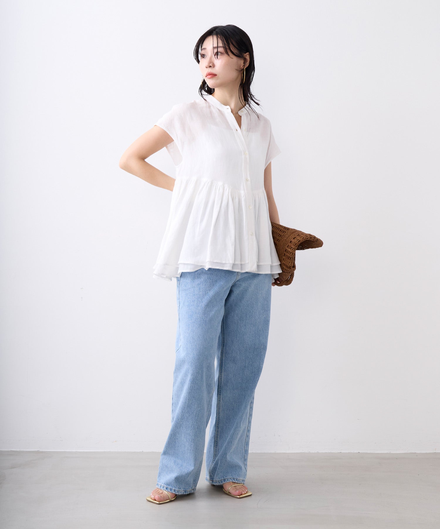 インドリネンギャザーフレンチスリーブブラウス | MICA&DEAL ONLINE STORE
