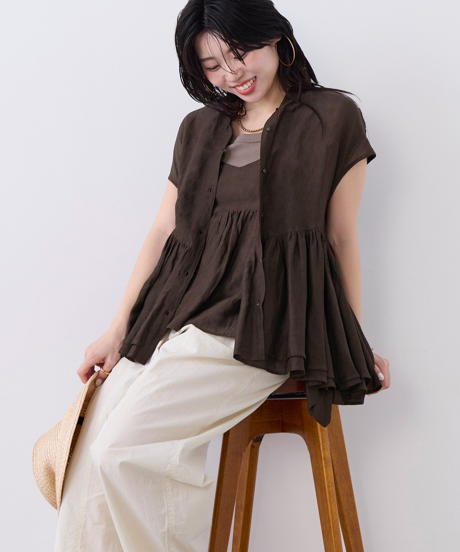 インドリネンギャザーフレンチスリーブブラウス | MICA&DEAL ONLINE STORE