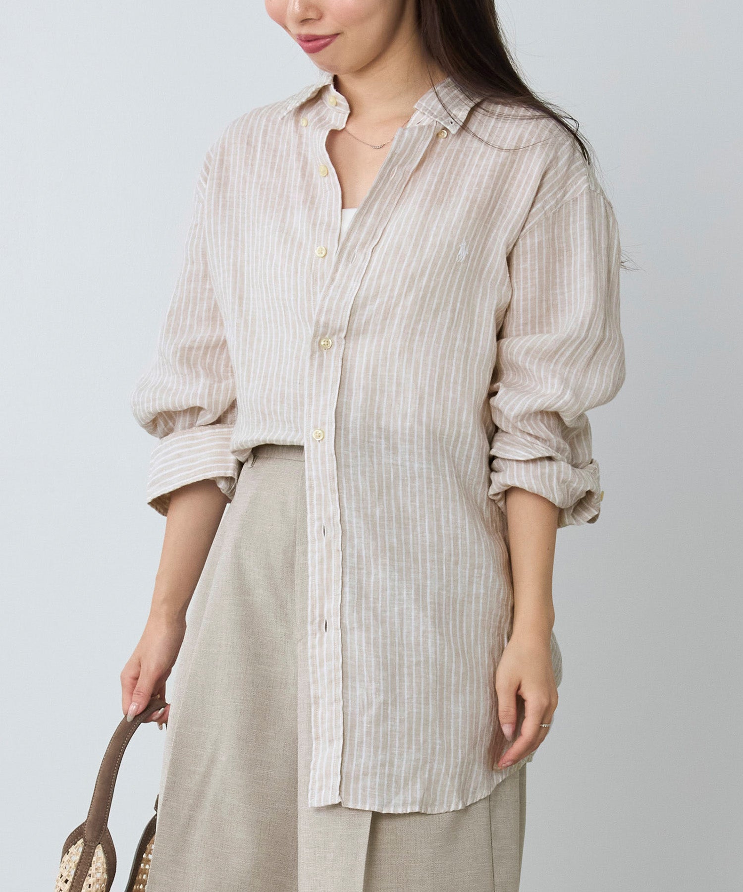 は*わ様 新品タグ付き　ポロラルフローレン リネン ボタンダウンシャツ ベージュ POLO RALPH LAUREN】カスタムフィットリネンボタンダウンシャツ