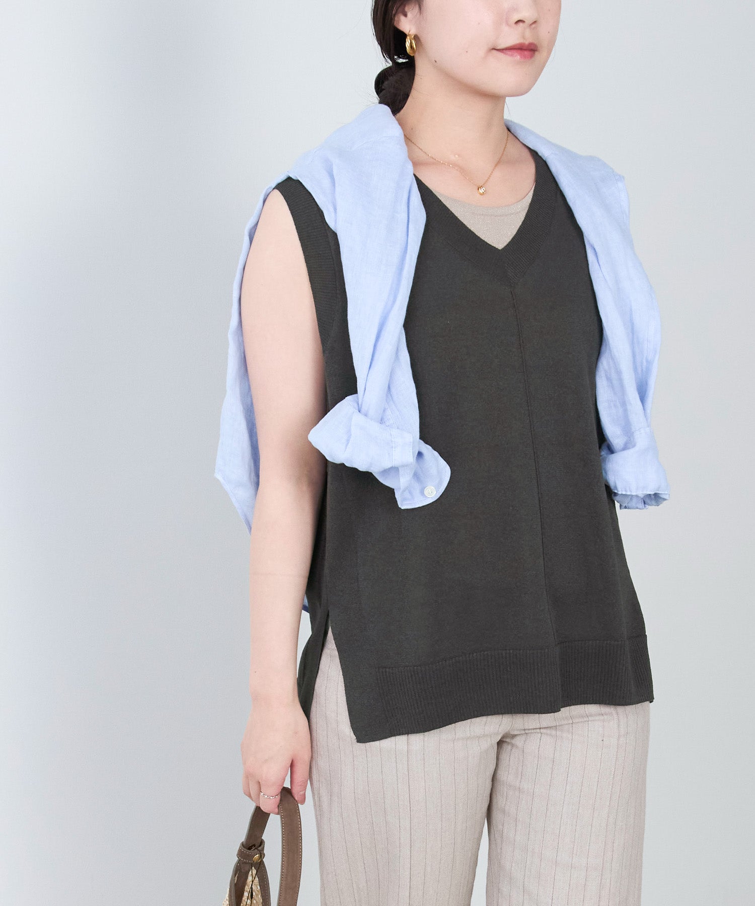 20%off]接触冷感/吸水速乾-シアーVネックニットベスト | MICA&DEAL