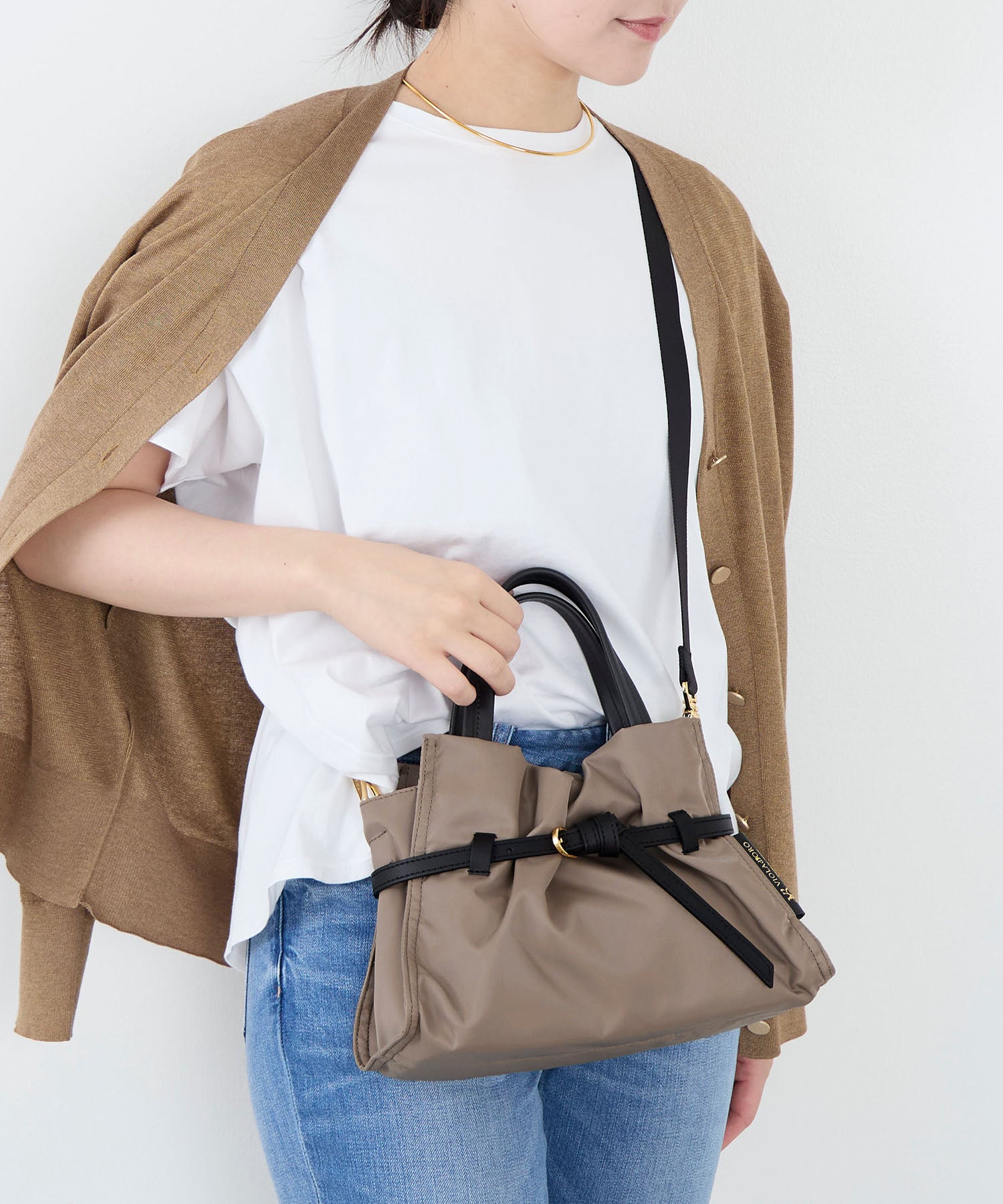 VIOLAd'ORO】ナイロンベルトハンドバッグ S-BIANCA TOTE BAG