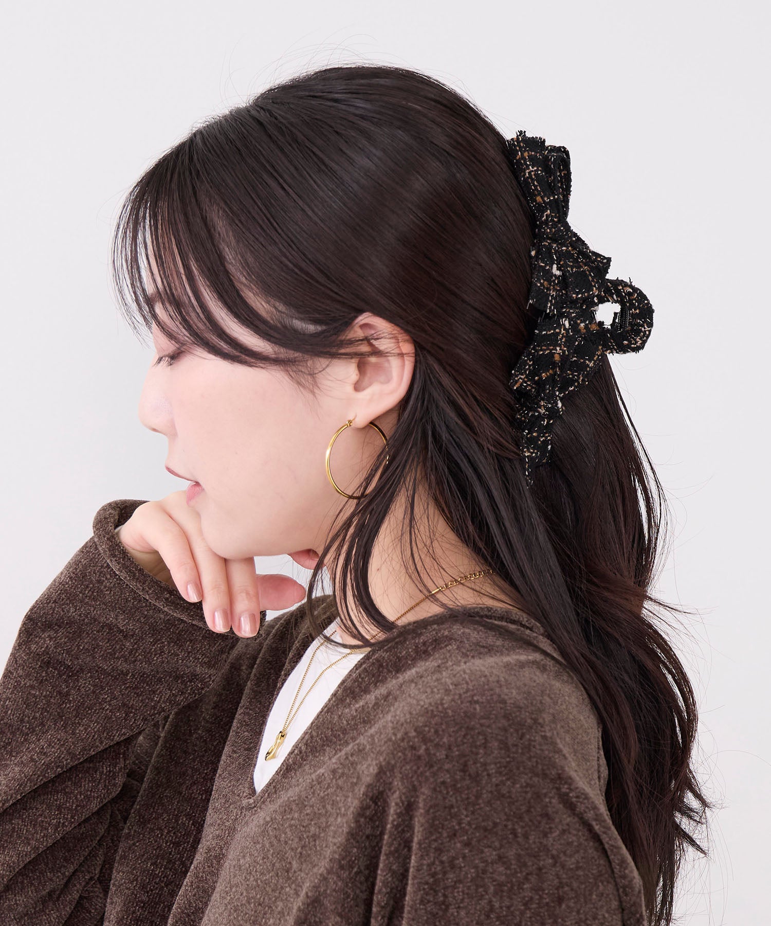 【即日発送】L tweed ribbon hair clip ヘアクリップ TRESSE】ツイードリボンヘアクリップ-tweed ruban clip | MICA&DEAL