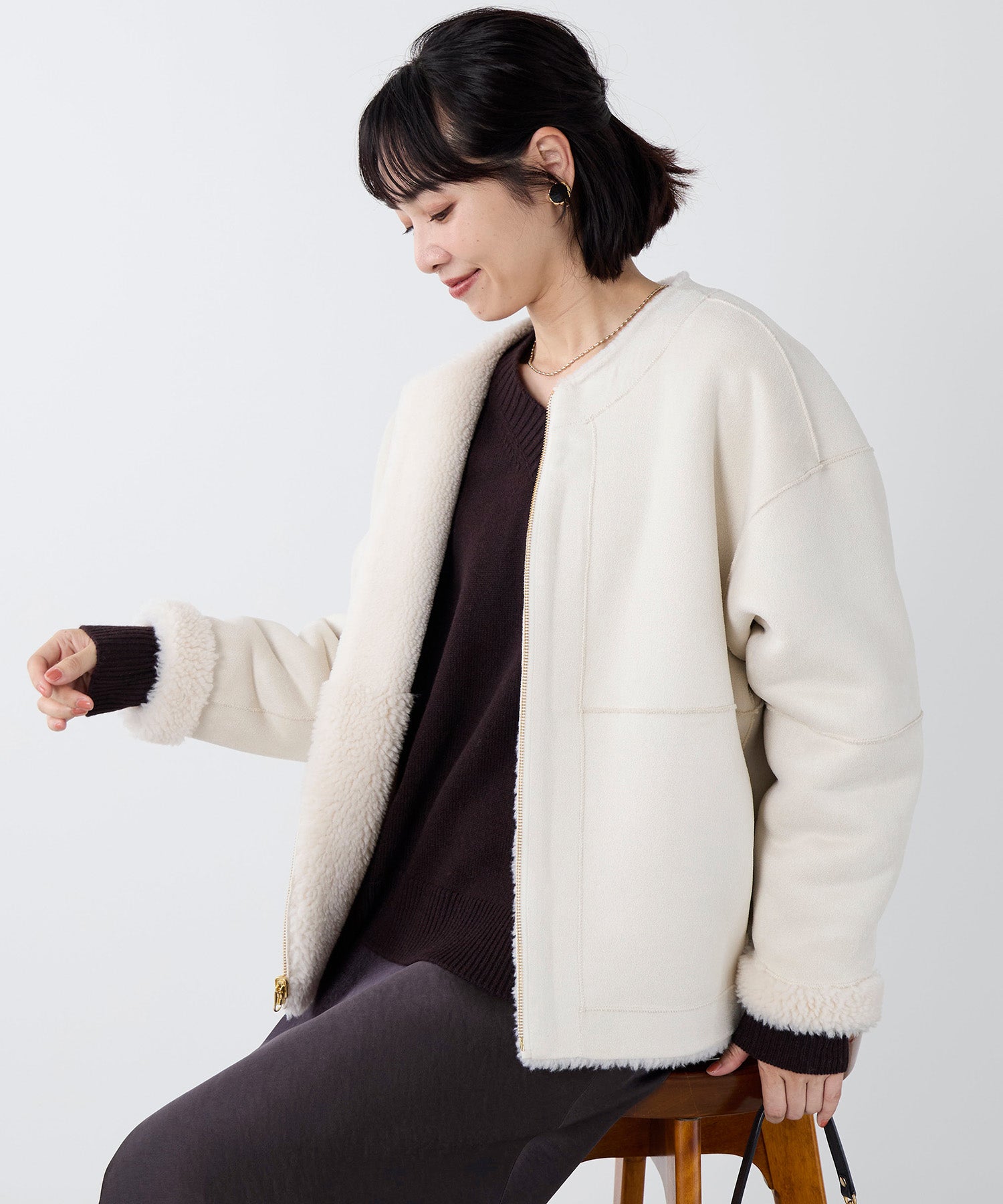 予約】リバーシブルノーカラーボアコート | MICA&DEAL ONLINE STORE