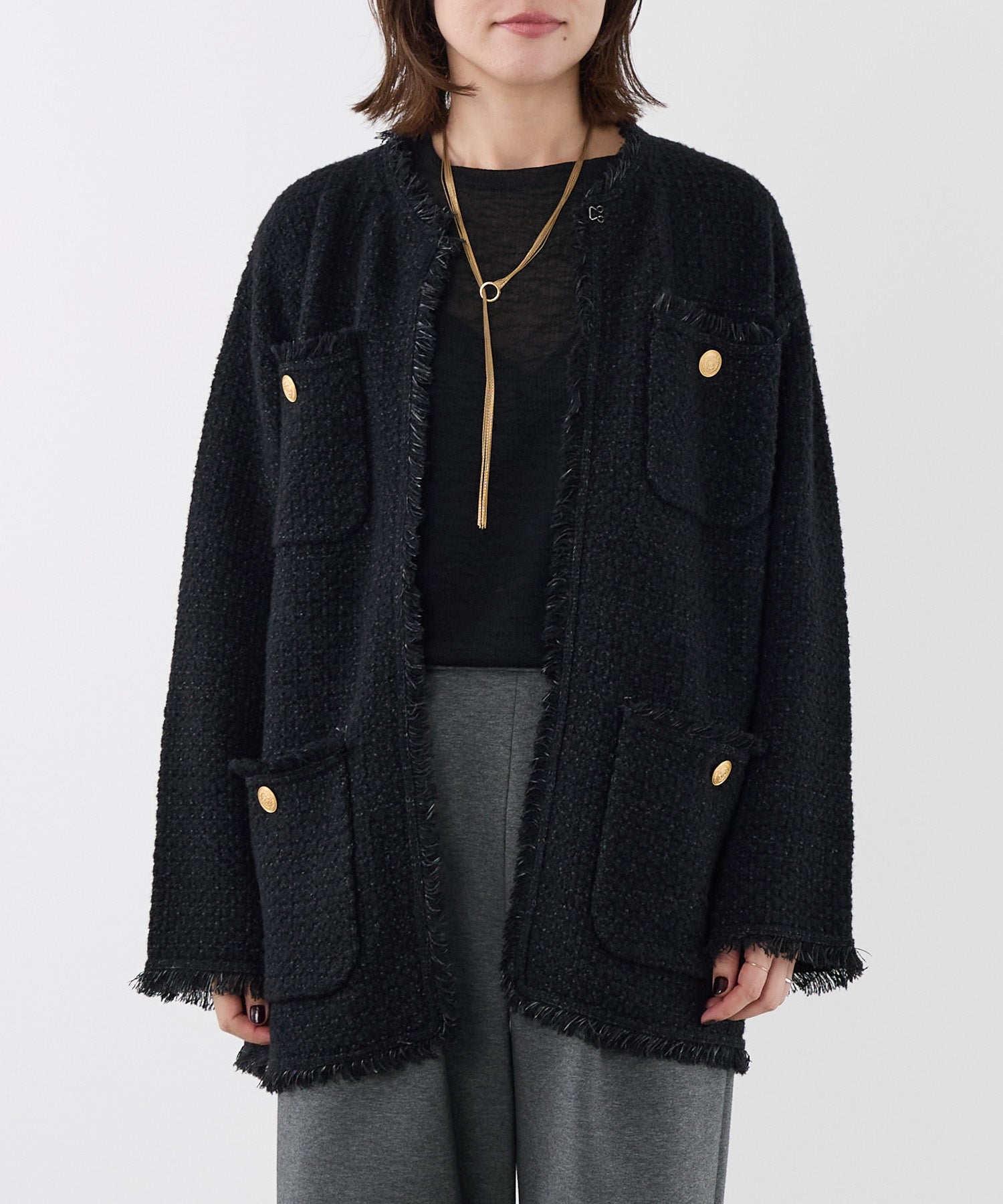ADAWAS KNIT TWEED ジャケット✴︎ブラック ADAWAS】ツイードニットジャケット-TWEED KNIT JACKET | MICA&DEAL