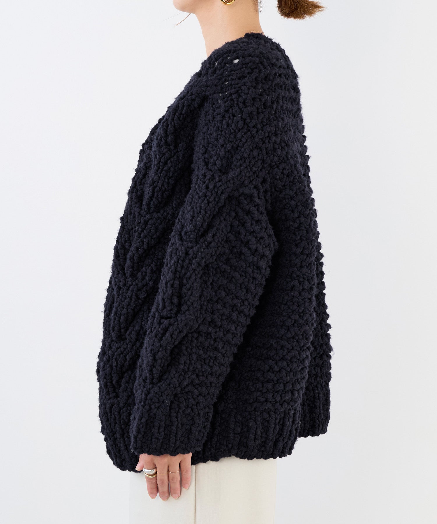 IRONING】ケーブルニットカーディガン-cable rough cardigan